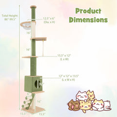 Floor to Ceiling Cat Tree 86 to 99.5 Inches with a Crank Handle and Capsule