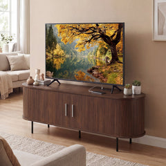 Fluted TV Stand for TVs up to 60 inches Mid Century Curved Entertainment Center-Walnut