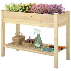 Elevated Planter Box with Legs and Storage Shelf, Raised Garden Bed, Elevated Wooden Planter Box, Green