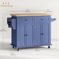 Kitchen Island with Storage, Rolling Trolley Cart with Rubber Wood Top, Spice Rack, Towel Rack, Brown Oak