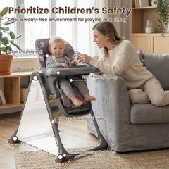 Folable High Chair with Detachable Cushion and High Chair for Babies and Toddlers-Gray