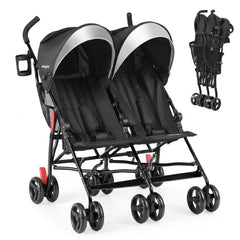 Foldable Twin Baby Double Stroller Ultralight Umbrella Kids Stroller-Black