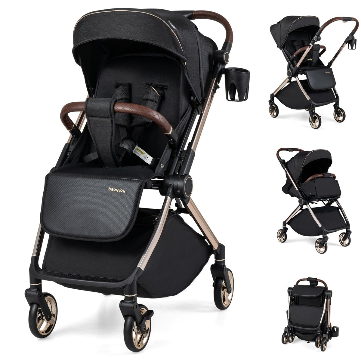 Foldable Baby Stroller with Reversible Handle-Black