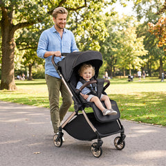 Foldable Baby Stroller with Reversible Handle-Black