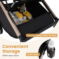 Foldable Baby Stroller with Reversible Handle-Black