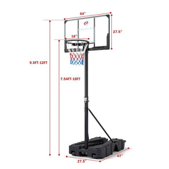 Foldable Basketball Hoop 7.54-10 ft Stepless Adjustable with PC Backboard