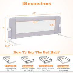 Foldable Bed Rail Swing Down Baby Bed Guard Rail-Light Gray