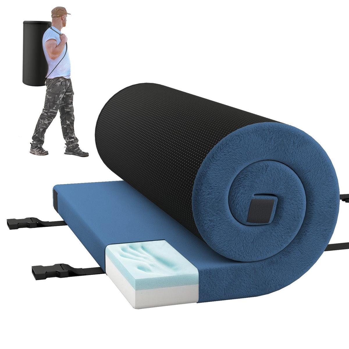 Foldable Camping Mattress with High density foam Cushion and Anti-slip Bottom-Navy
