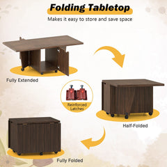 Foldable Coffee Table with Storage Cabinet Extendable Center Table-Walnut