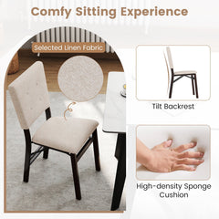 Set of 4 Folding Dining Chairs, Beige Linen Padded Seat and Back with Espresso Rubber Wood Frame