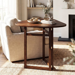 Foldable Dining Table 31.5 inches Triangular Small Kitchen Table for 2-Walnut
