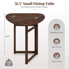 Foldable Dining Table 31.5 inches Triangular Small Kitchen Table for 2-Walnut