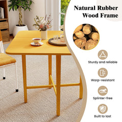 Foldable Dining Table for 2-4 People with Rubber Wood Legs for Small Space-Natural