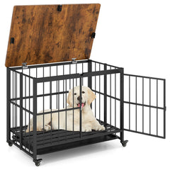 Foldable Dog Crate Furniture with Removable Tray and Lockable Door-L