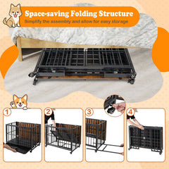Foldable Dog Crate Furniture with Removable Tray and Lockable Door-L