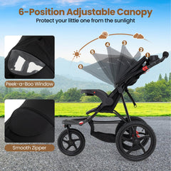 Foldable Jogging Stroller with Detachable Tray and Air-Filled Rubber Tires-Black