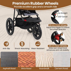 Foldable Jogging Stroller with Detachable Tray and Air-Filled Rubber Tires-Black