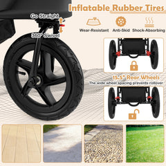 Foldable Jogging Stroller with Detachable Tray and Air-Filled Rubber Tires-Gray
