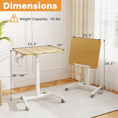 Foldable Mobile Standing Desk Rolling Laptop Desk with 90° Tiltable Tabletop-Natural