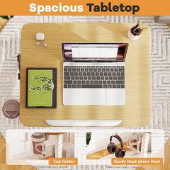 Foldable Mobile Standing Desk Rolling Laptop Desk with 90° Tiltable Tabletop-Natural