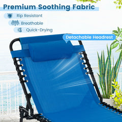Foldable Recline Lounge Chair with Side Pocket and Detachable Headrest, Blue