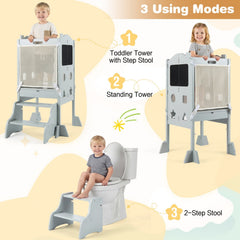 Foldable Toddler Step Stool with Chalkboards 2-Step Stool-Gray