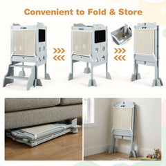 Foldable Toddler Step Stool with Chalkboards 2-Step Stool-Gray