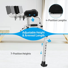 Folding Height Adjustable Walking Frame with Armrest Support-Silver