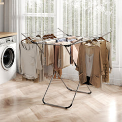 Folding Aluminum Clothes Drying Rack with 2 Side Wings