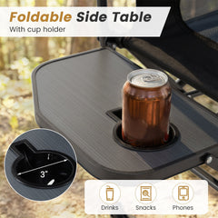 Folding Camping Chair with Side Table and Cup Holder with Carrying Bag-Black & Gray