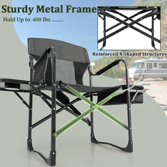 Folding Camping Directors Chair with Cooler Bag and Side Table-Black