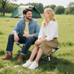 Folding Camping Stool 360° Swivel Hunting Chair with Anti-Sink Feet-Blue