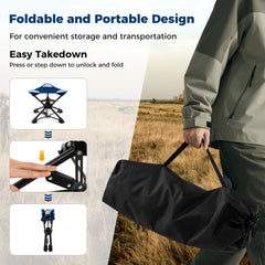Folding Camping Stool 360° Swivel Hunting Chair with Anti-Sink Feet-Blue