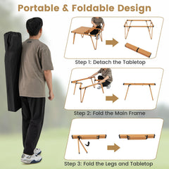 Folding Camping Table Picnic Table with Storage Bag and Waterproof Desktop-Brown