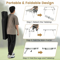 Folding Camping Table Picnic Table with Storage Bag and Waterproof Desktop-Silver