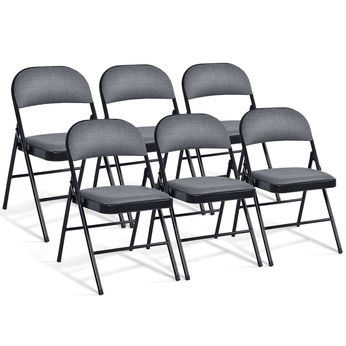 Folding Chair Set with Upholstered Seat and Fabric Covered Backrest-Set of 6