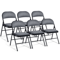 Folding Chair Set with Upholstered Seat and Fabric Covered Backrest-Set of 6