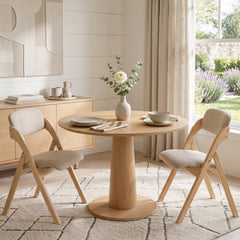 Set of 2 Folding Dining Armchairs, Natural Rubber Wood with Beige Linen Padded Seat and Back