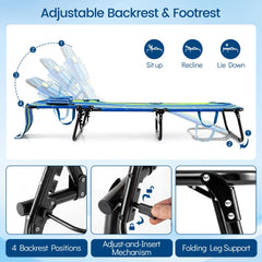 Folding Beach Lounger with Face Hole and Carry Straps, Blue and Green Stripe