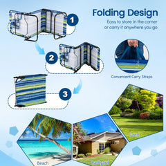Folding Beach Lounger with Face Hole and Carry Straps, Blue and Green Stripe