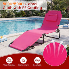 Folding Sun Lounger with Face Hole, Flap and 3 Pillows, Pink