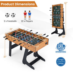 Folding Foosball Table with 22 Players and Slide Scorers Space-Saving Game Table-Natural