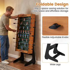 Folding Foosball Table with 22 Players and Slide Scorers Space-Saving Game Table-Natural