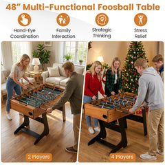 Folding Foosball Table with 22 Players and Slide Scorers Space-Saving Game Table-Natural