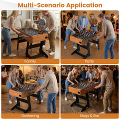 Folding Foosball Table with 22 Players and Slide Scorers Space-Saving Game Table-Natural