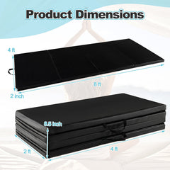 Folding Gymnastics Mat with Carry Handles and Sweatproof Detachable PU Leather Cover-Black