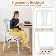 Set of 4 White Folding Dining Chairs with Slotted Splat Back and Beige Linen Padded Seats