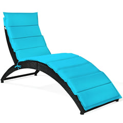 Folding S Curve Rattan Chaise Lounge with Cushion, 64 in, Turquoise