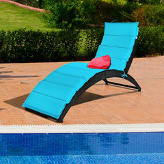 Folding S Curve Rattan Chaise Lounge with Cushion, 64 in, Turquoise