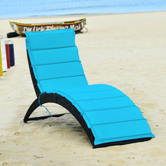 Folding S Curve Rattan Chaise Lounge with Cushion, 64 in, Turquoise